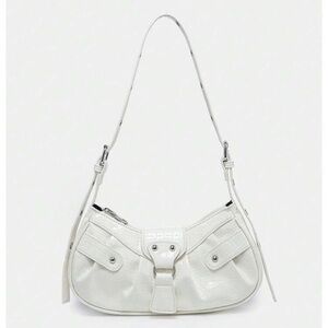 Lightweight white leather metallic buckle handbag purse